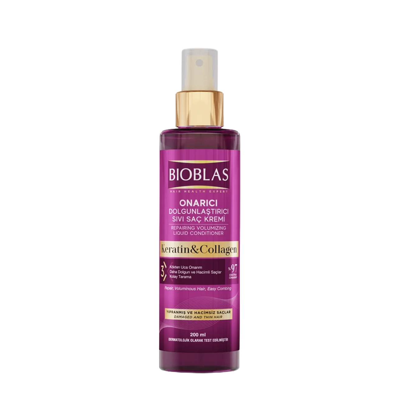 اسپری دوفاز ضد ریزش بیوبلاس مدل Keratin & Collagen حجم 200 میلیلیتر