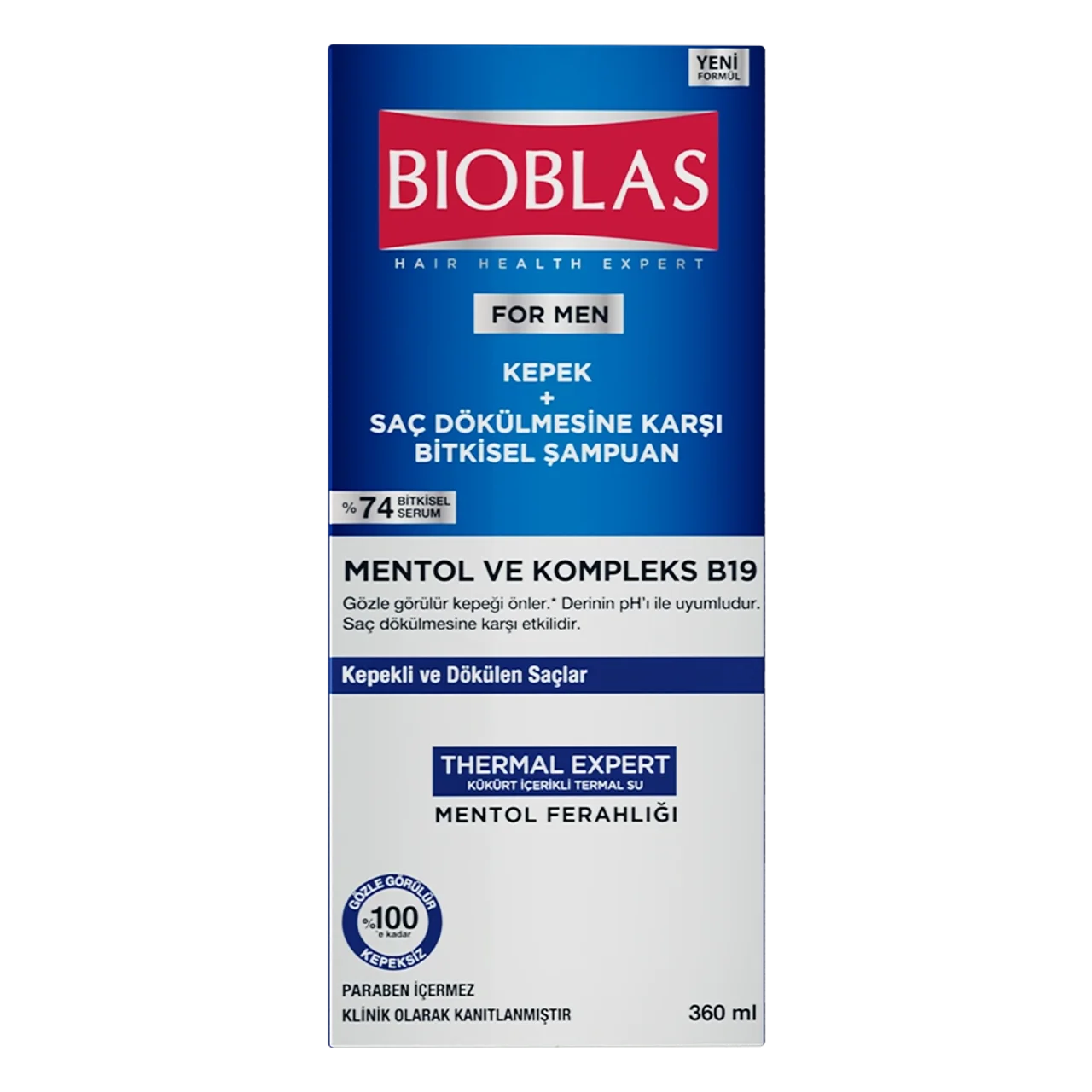 شامپو ضد شوره و ضد ریزش مردانه بیوبلاس مدل Menthol + Complex B19 حجم 360 میلیلیتر