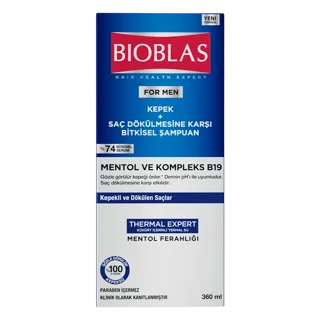 شامپو ضد شوره و ضد ریزش مردانه بیوبلاس مدل Menthol + Complex B19 حجم 360 میلیلیتر